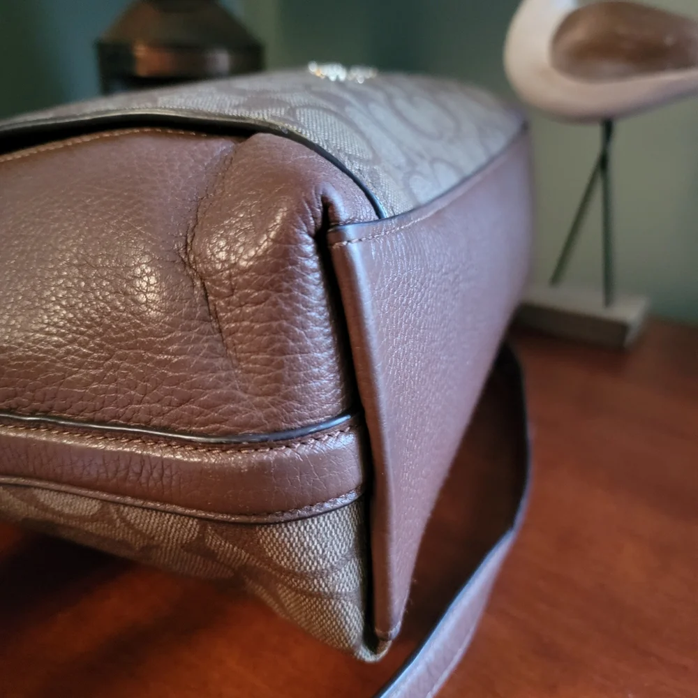 Coach F79993 Marlon Hobo Bag Brown Signature Coated Canvas Pebbled Leather Purse - Picture 9 of 16